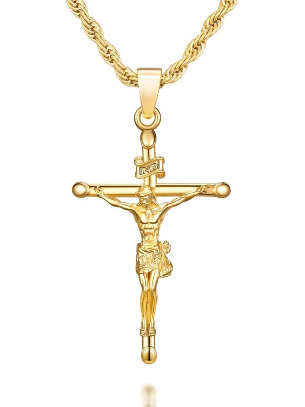 18K Gold Plated Men's Crucifix Necklace, S925 Jesus Cross Pendant, Stylish